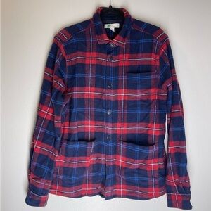 Boden Plaid Buttoned Overshirt Shacket Red Navy Wool Blend Size L Women’s